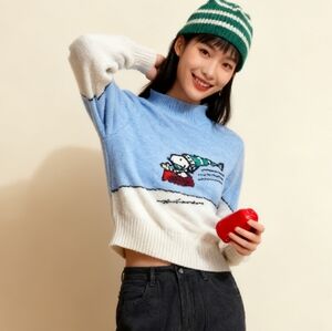 American Eagle Peanuts Snoopy Sweater Size S Light Blue Knit Pullover